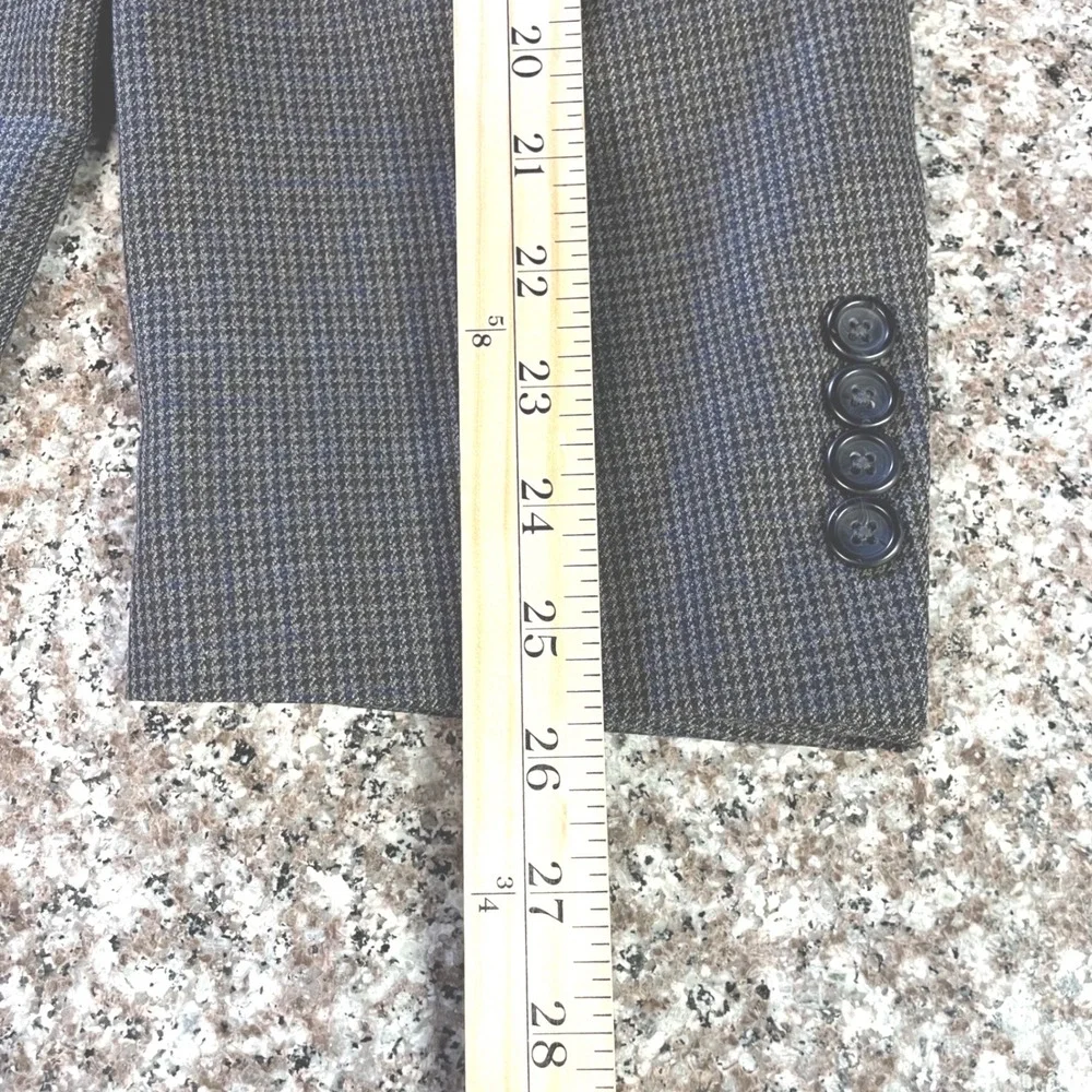 Pronto Uomo Platinum Mens 54R Wool Blazer Sport Coat Grey Blue Houndstooth *READ